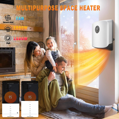 Space Heater for Indoor Use Wall Mounted with WIFI/Remote,1500W Portable Heater Fast Heating with Adjustable Thermostat,Quiet Heater for Bedroom/Living Room/Office